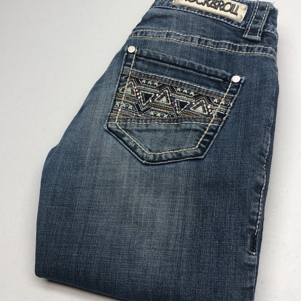 VINTAGE❤️ROCK&ROLL COWGIRL ORIGINAL LOW RISE JEANS 25x32 EMBROIDERED POCKETS 😎